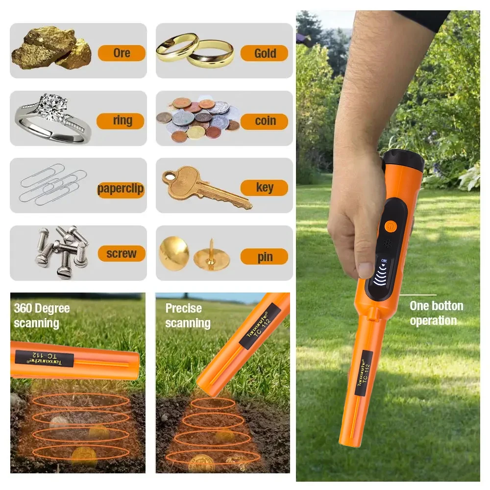 Pinpointer impermeável portátil profissional do detector de metais com 360 °   Tecnologia de varredura lateral para caça ao tesouro ao ar livre e busca de ouro