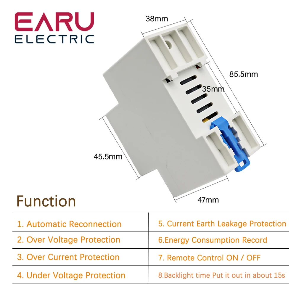 2P 63A TUYA APP WiFi Smart Circuit Earth Leakage Over Under Voltage Protector Relay Device Switch Breaker Energy Power KWh Meter