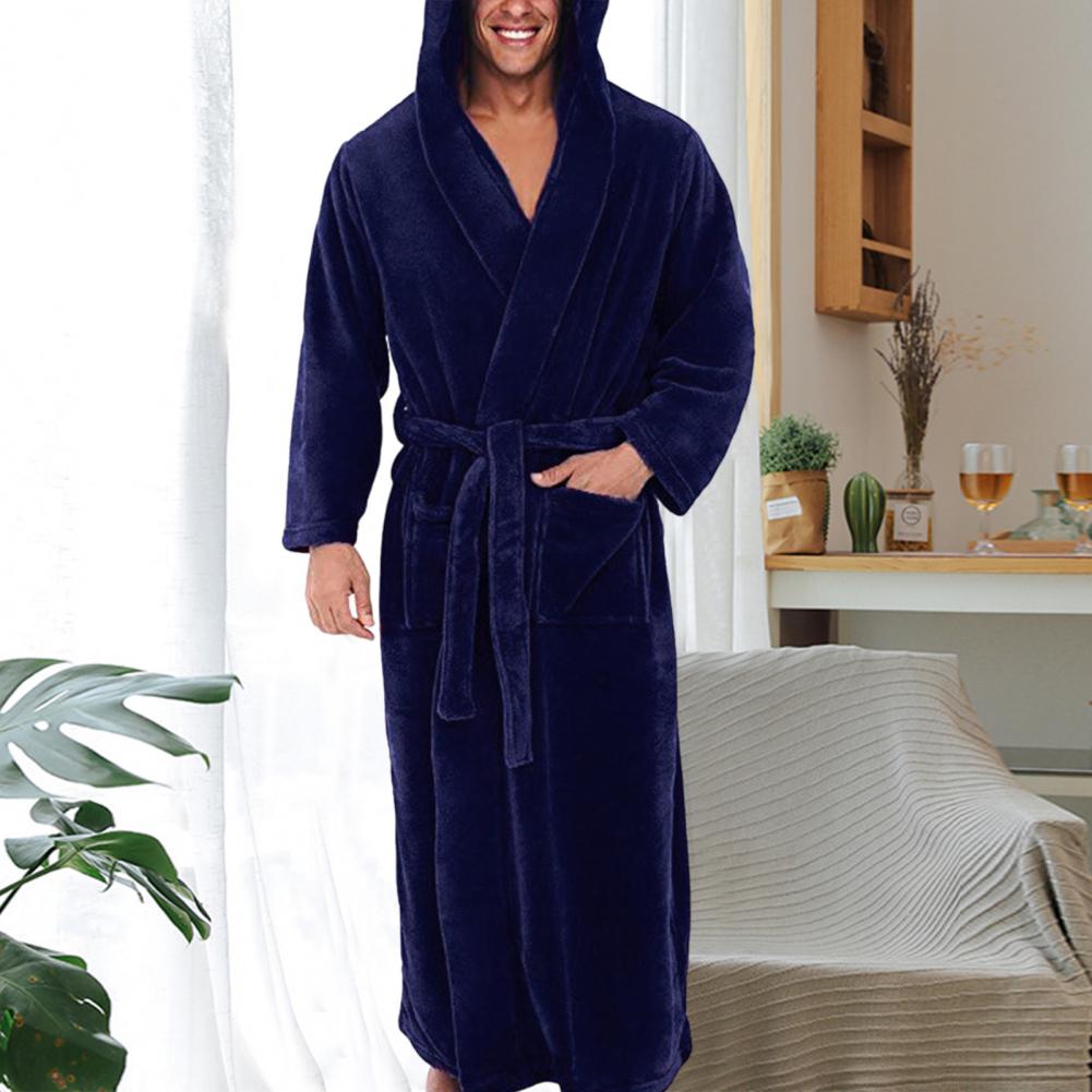 5XL Oversize męski szlafrok do kostek z długim rękawem polarowa koszula nocna zimowa ciepła polarowa suknia z kapturem pluszowy szlafrok bielizna nocna