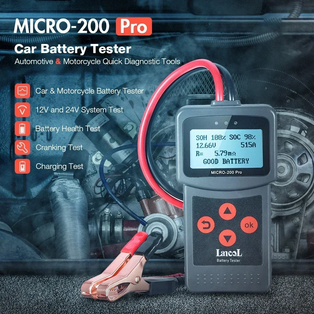 Lancol Micro200Pro 12v แบตเตอรี่เครื่องทดสอบความจุรถเครื่องทดสอบแบตเตอรี่สําหรับโรงรถ Workshop เครื่องมืออัตโนมัติ Mechanical