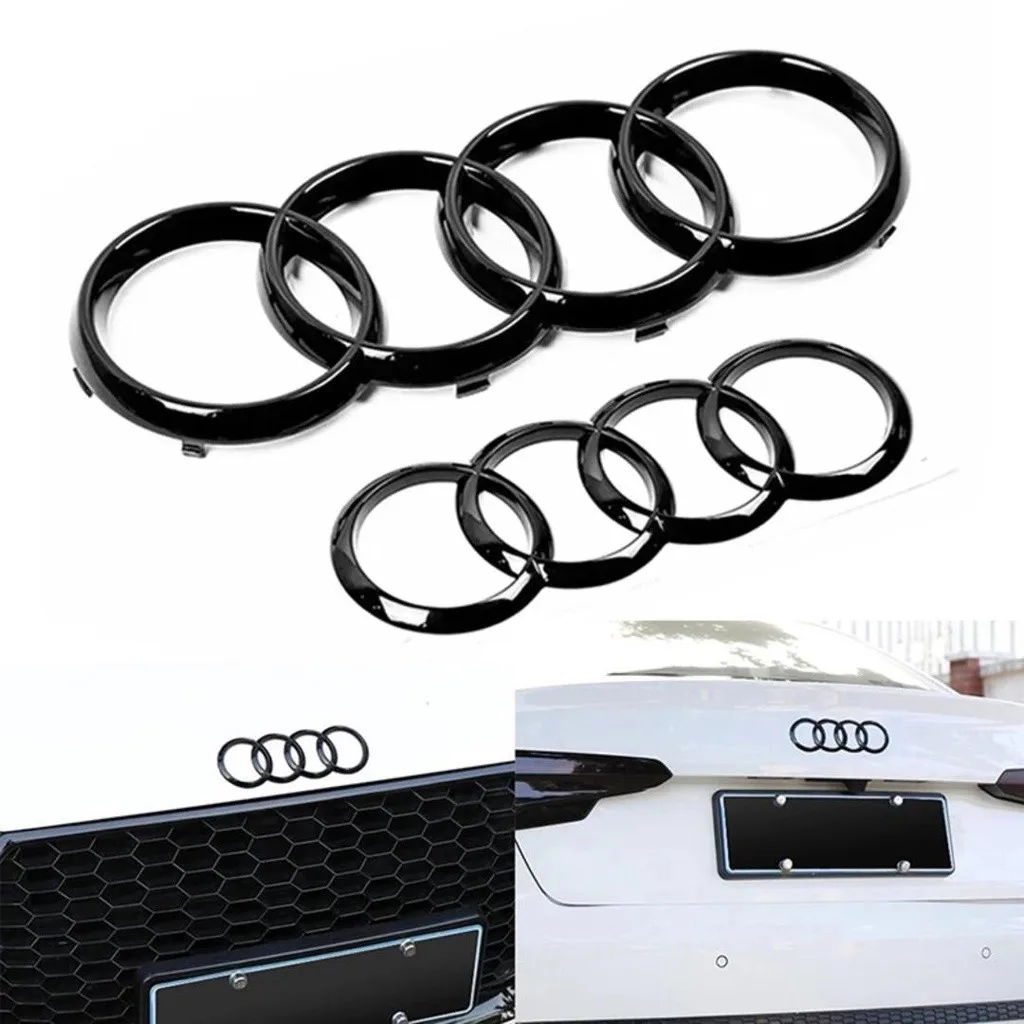 Для Audi A3 A4 A5 A6 A7 Q2 Q3 Q5 Q8 TT ABS Черный капот Передний капот Гриль Задний багажник Эмблема Логотип Значок Наклейка Наклейка 4-кольцевой логотип
