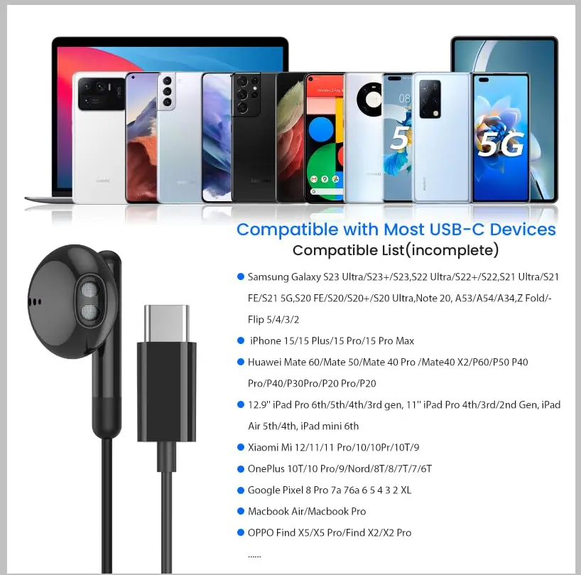 Para Galaxy S24 Ultra tipo C auriculares con cable con micrófono DAC Chip 3,5mm auricular S23 S22 S21 + Ultra note 20 10 Accesorios