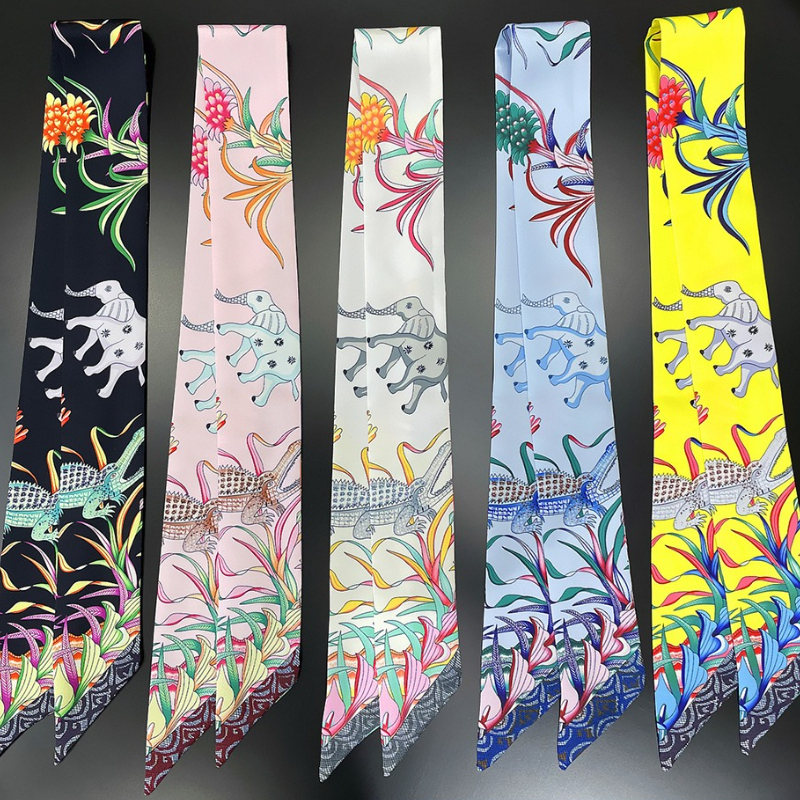 90x5cm Animal Print Streamer Dames Nieuw Model Geëmuleerd Zijde Olifant Gedrukt Sjaal Mode Ontvoeren Lint Hoofdband Sjaal