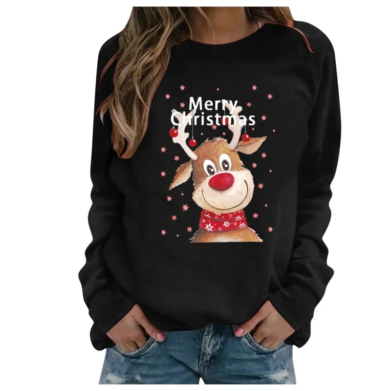 Sudadera con capucha de la serie navideña para mujer, jersey de manga larga con cuello redondo y dibujos animados, Top informal, sudadera Harajuku