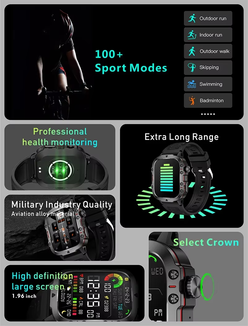 LAXASFIT 2025, robuste Militär-Smartwatch, Herren-Outdoor-Uhr, 2,01 Zoll HD-Touchscreen, Stimme, Bluetooth, Anruf, Smartwatch