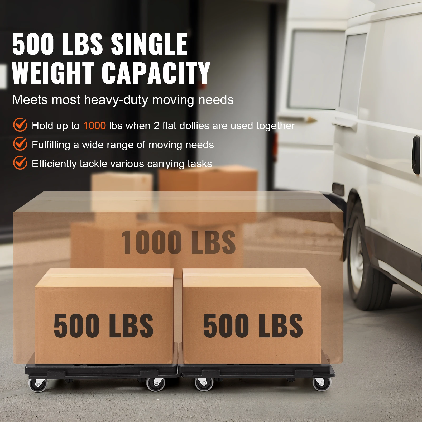 VEVOR 2 Pack Furniture Mover Pallet Trolley 500 lbs Each Count with 4 Wheels Small Flat Dolly Cart for Industrial Machinery