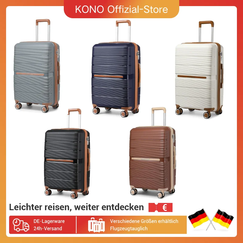 British Traveller Hartschalenkoffer , 100% PP Material, Handgepäck mit 8 Spinnerrädern, TSA-Schloss, Beige ReisekofferTrolley