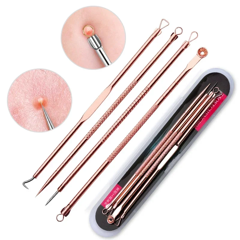 4 pc/set removedor de manchas de acne extrator de cravo ultra-fino beleza rosto poros limpador agulhas conjunto acne agulha limpador facial pele