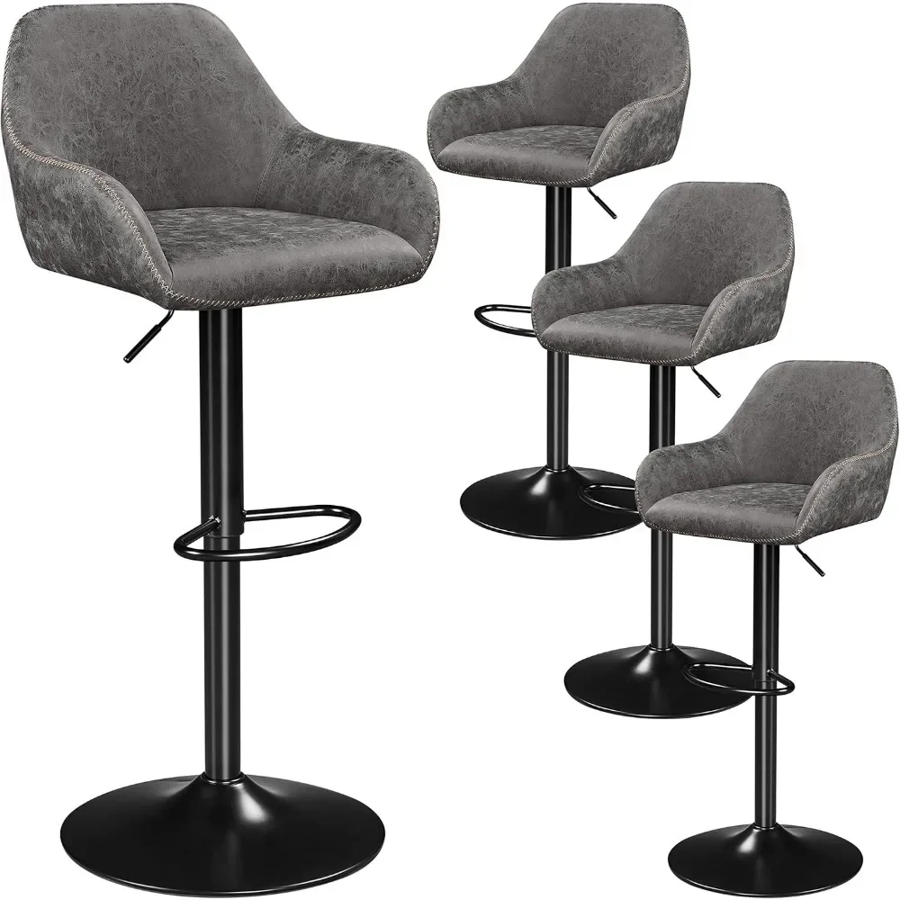 Bar Stools Set of 4, PU Leather Swivel Counter Height Barstools, Adjustable Bar Chairs with Backrest and Footrest, Kitchen