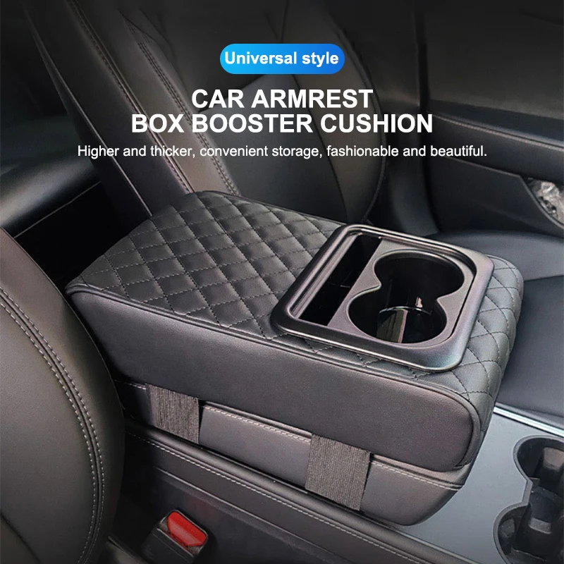 Seametal caixa de apoio de braço do carro almofada de couro do plutônio console central capa cotovelo resto almofada esteira com suporte copo auto braço resto extensão almofada
