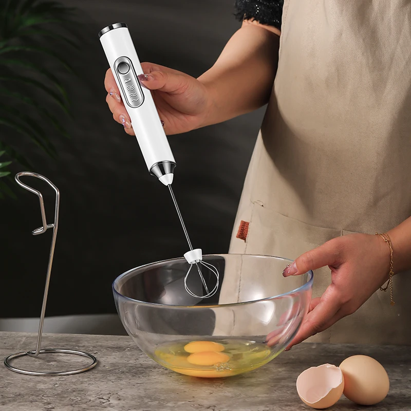 Handheld Double Stick Wireless Whisk Custard Foamer Mini แบบพกพาเครื่องปั่นกาแฟนมสามควบคุมความเร็วไข่สีขาววิปปิ้ง USB