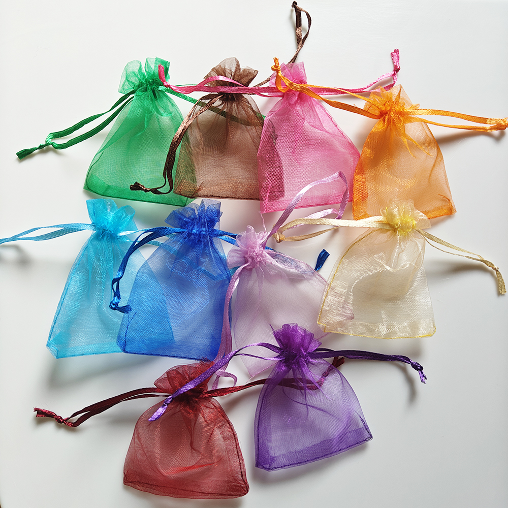 25/50/100 pçs saco de presente de organza multicolorido bolsas com cordão para doces saco de jóias embalagem sacos de presente de casamento saco de organza