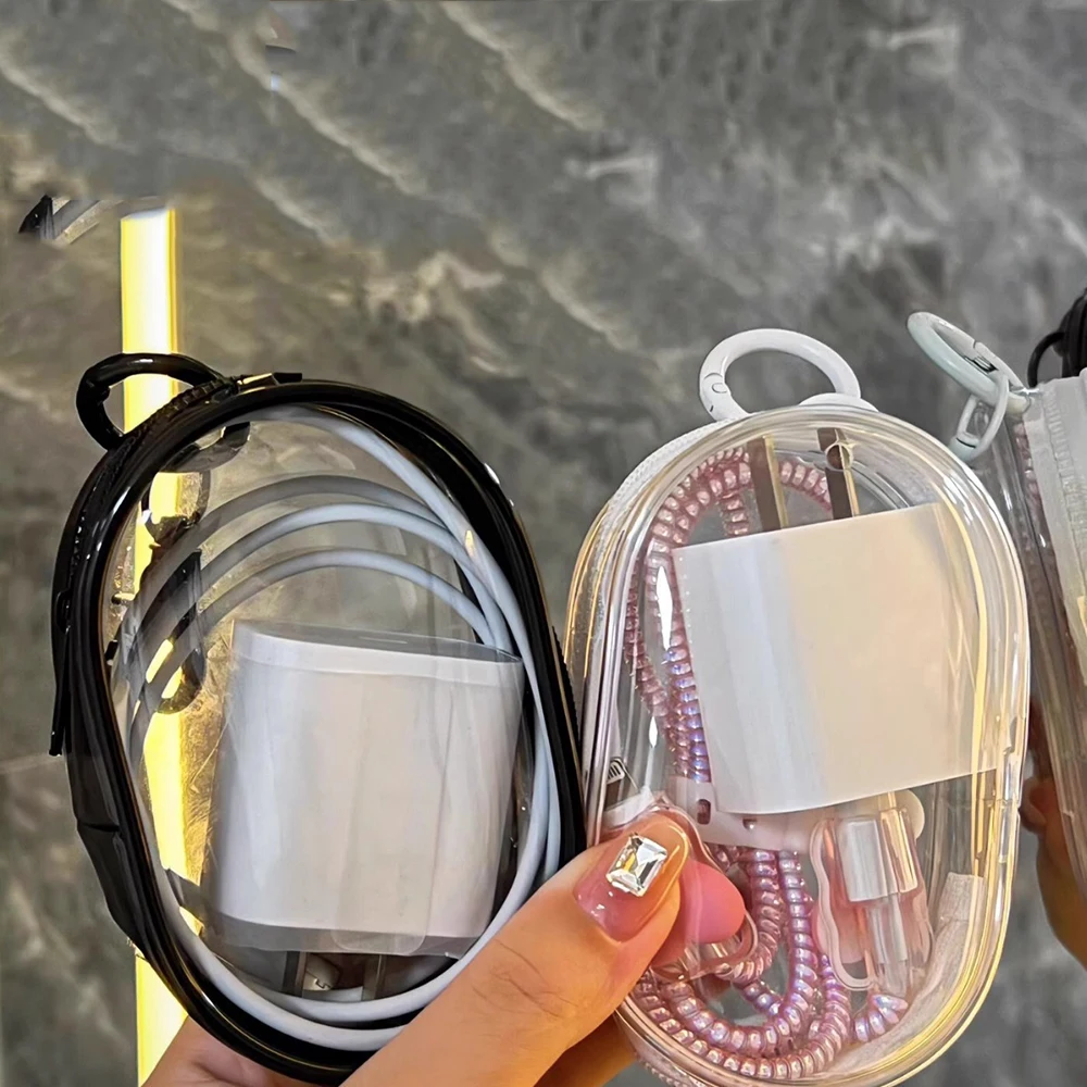 แบบพกพา Mini Clear Zipper กระเป๋า Space-Saving Organizer สําหรับหูฟังและเครื่องชาร์จอเนกประสงค์โปร่งใสกระเป๋าเก็บ