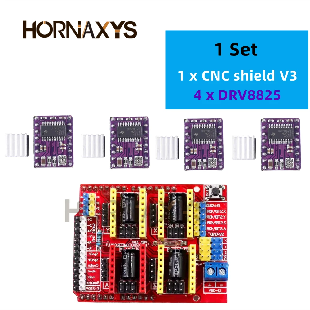 Máquina de grabado CNC Shield V3, impresión 3D + 4 Uds., placa de expansión de controlador DRV8825 o A4988 para Arduino + UNO R3 con Cable USB