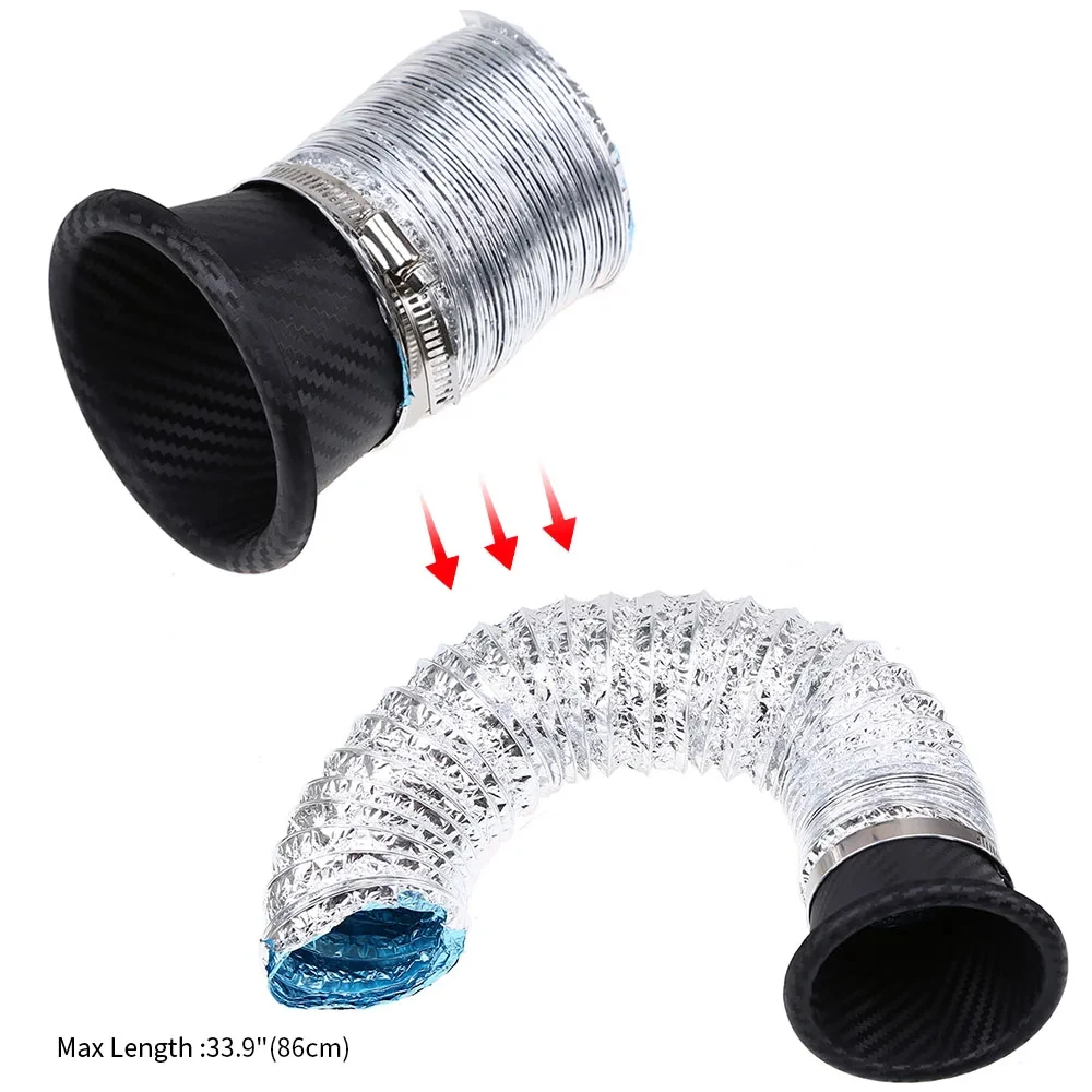 Universal Carbon Fiber modified ABS Square Round Car Front Bumper Turbo Funnel Turbine Inlet Air Intake Guide Telescopic Pipe Ki