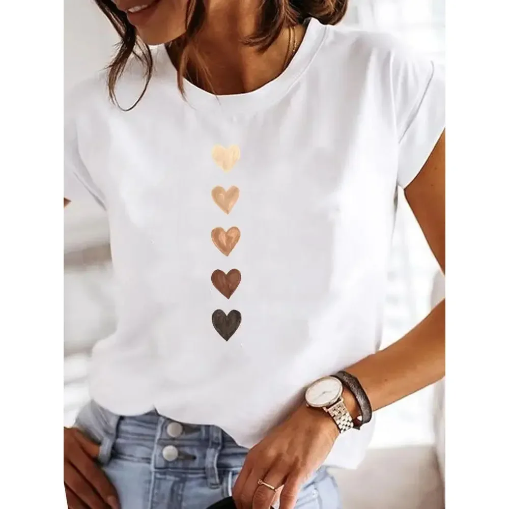Y2k Liefde Hart Print Vrouwen Zomer T-shirt Meisje O Hals Grappige Y2K Tops Tee Vrouwelijke 90s Casual Kleding