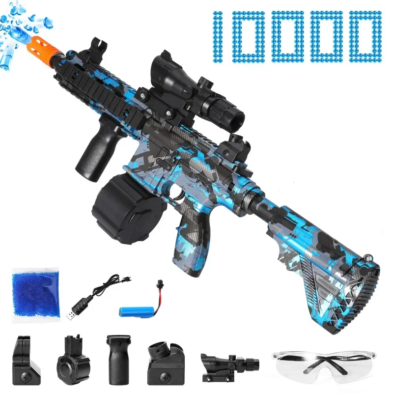 Pistola de juguete M416, pistola de salpicaduras de bolas de gel 2 en 1 Manual y eléctrica con 10000 cuentas de agua, gafas, pistola de juguete para juegos al aire libre