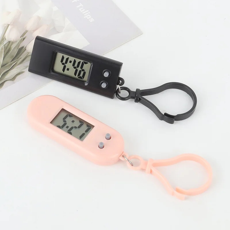 Portable Electronic Clock Keychain Mini Pocket Electronic Oval Hanging Watch Digital Table Time Date Display Clock for Student