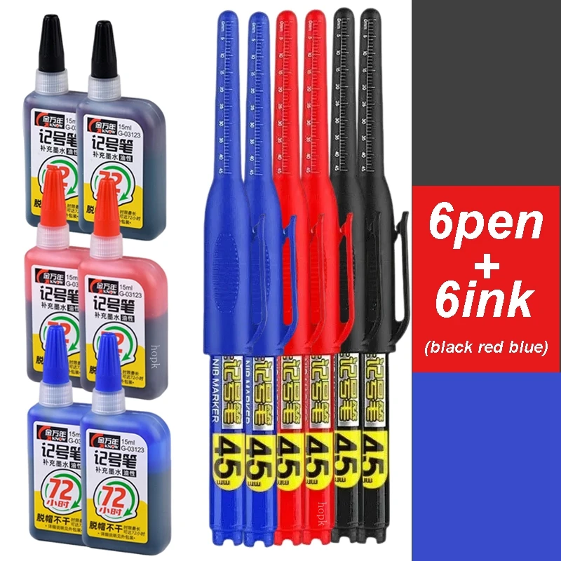 Lot 45mm Waterproof Long Head Nib Deep Hole Markers Pen Tile Carpenter Pen Multi-purpose for Woodworking Black/White/Red Ink