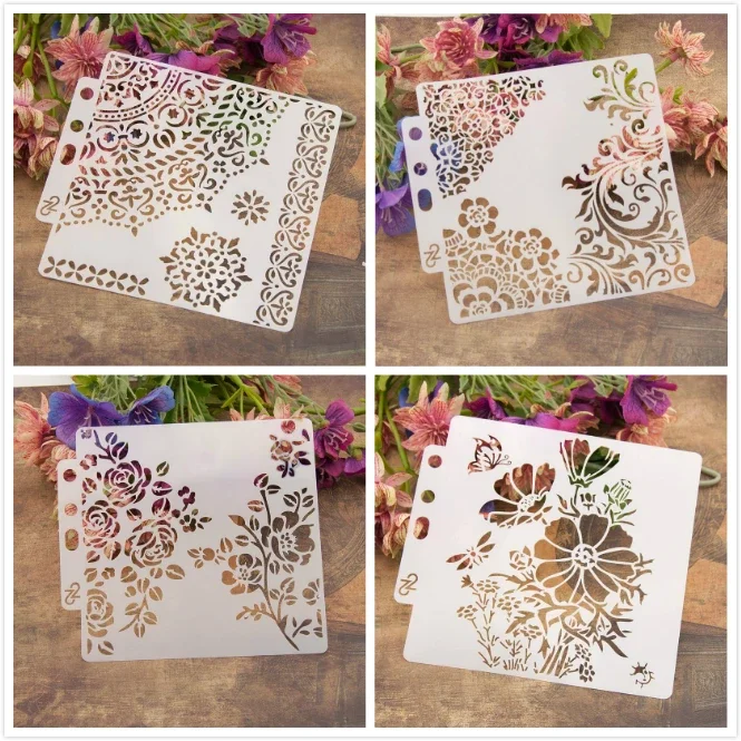 Nuevo 4 unids/lote 13cm 5,1 "1/4 borde circular DIY capas plantilla para pintura libro de recortes colorear relieve álbum plantilla decorativa