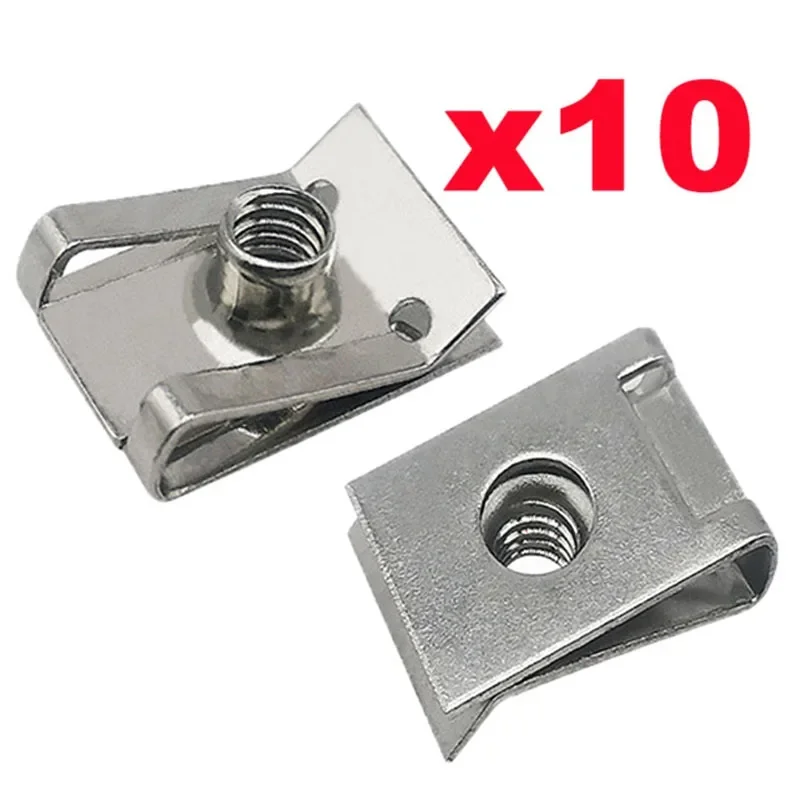 10 Uds Clips tipo U de acero inoxidable con rosca M6 M5 M4 M8 8mm 5mm 6mm 4mm tuercas de lengüeta para coche motocicleta Scooter ATV ciclomotor