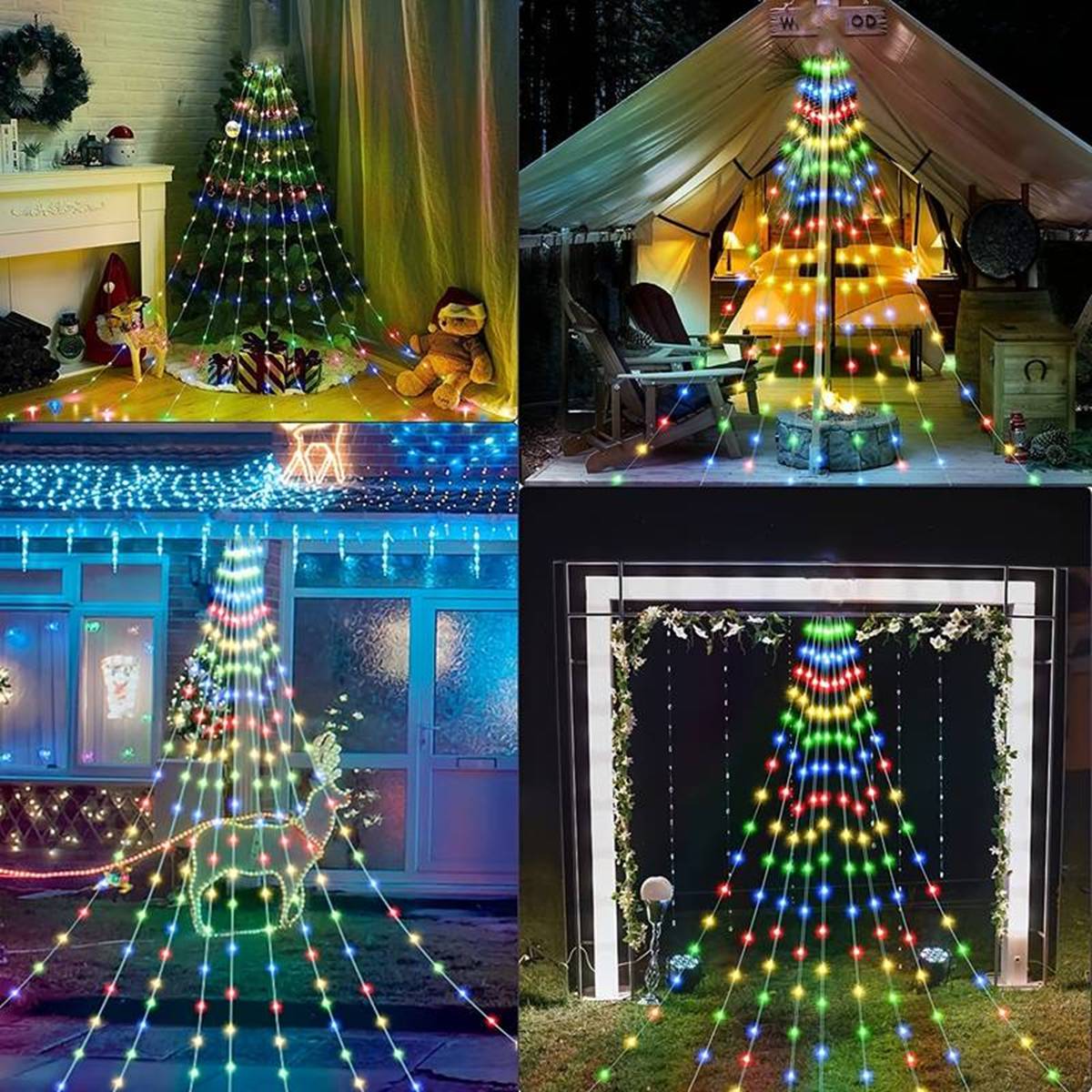 1 unidad de luz de hadas de árbol de cascada 180LED, enchufe USB, 8 modos, cortina de ventana, luz de carámbano para guirnalda al aire libre, decoración de árbol de Navidad
