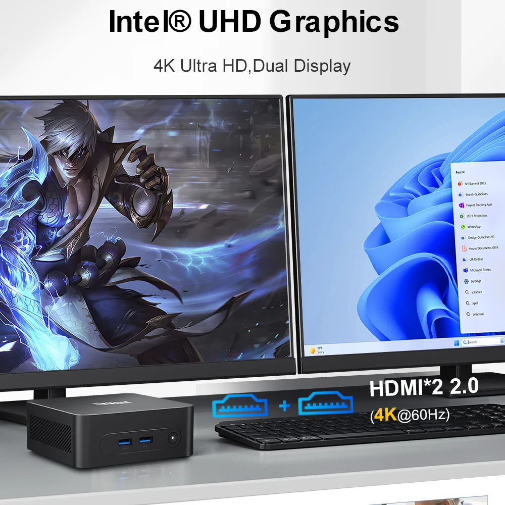 Ninkear N10 Mini-PC Intel N100 bis zu 3,4 GHz 16 GB 512 GB 2,4 G + 5 G WIFI HDMI 2,0 * 2, unterstützt Dual-Screen Windows 11 Desktop-Computer