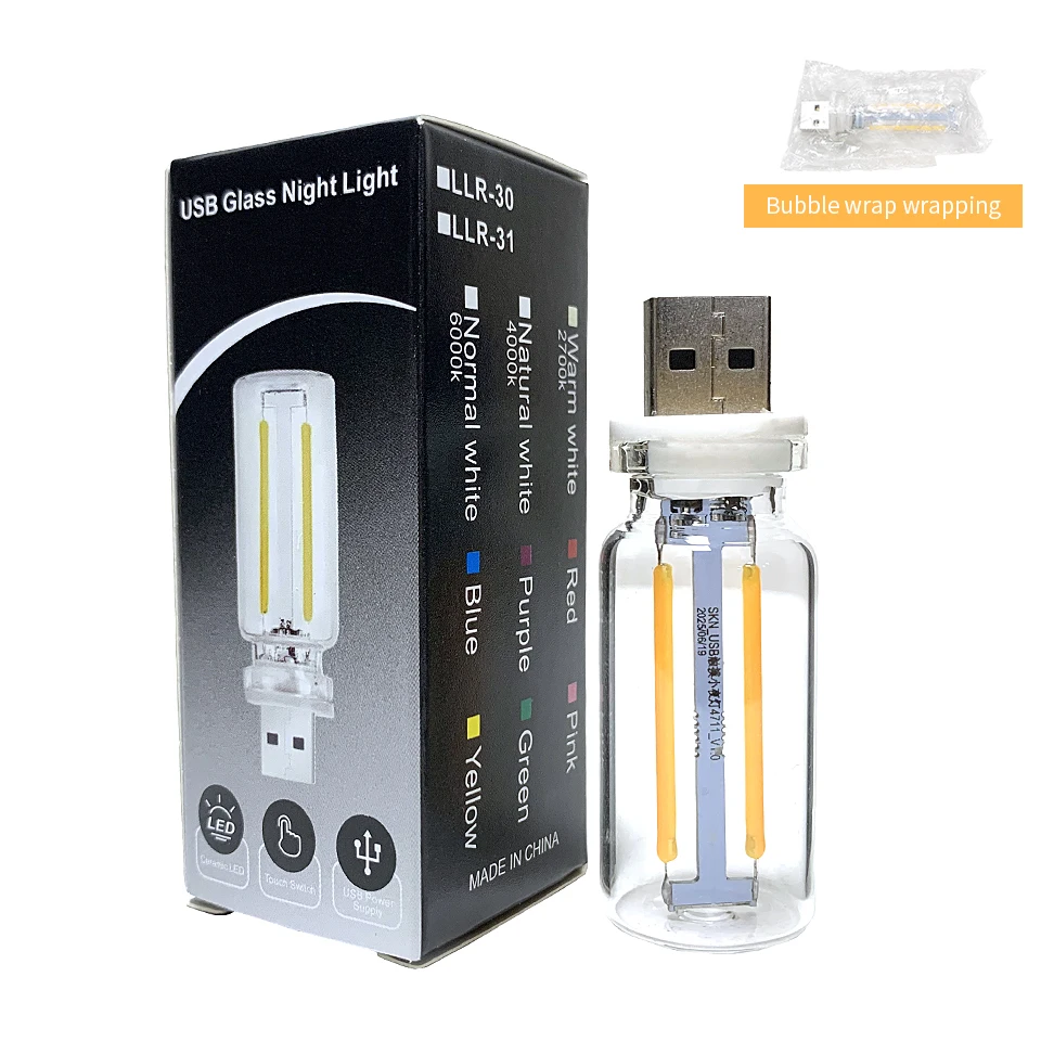 Samochodowa lampka nocna USB, dotykowa, ściemnialna, LED, żarnikowa, przenośne oświetlenie, Plug and Play, dekoracyjna lampka nastrojowa do samochodu, sypialni.