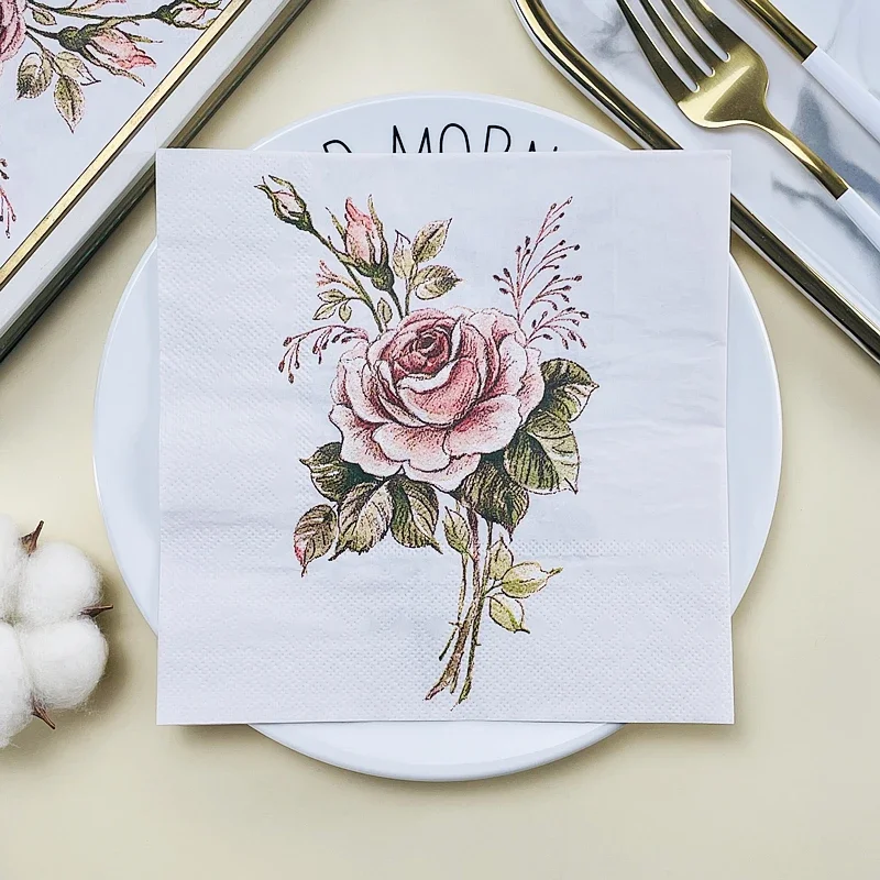 Printed Napkin Hotel Wedding Table Setting Western Restaurant Cafe Mouth Cloth Vintage Rose Pattern Coloured Paper Napkins Cheap
