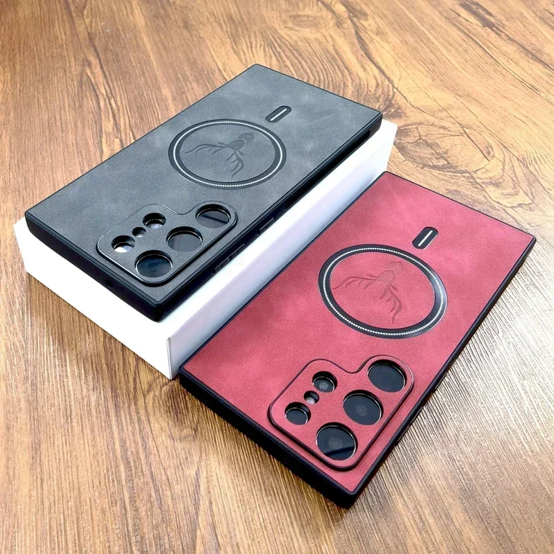 Funda de cuero PU Vintage para carga inalámbrica Magsafe para Samsung Galaxy S25 S24 S23 S22 S21 Ultra Plus FE Note 20 S 24
