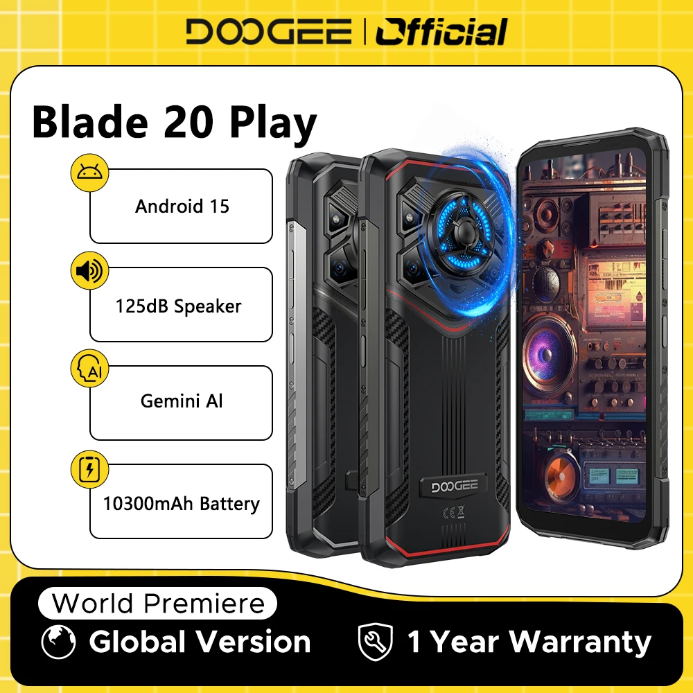 Versão global doogee blade20 play 5g telefone robusto 32gb (8 + 24) 256gb 6.6 ”hd + 90hz 10300mah bateria 50mp câmera android 15 nfc