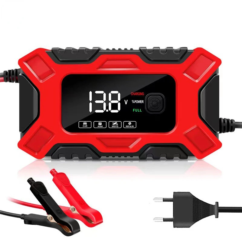 12v 6a carregador de bateria inteligente para carro e motocicleta, display lcd digital inteligente, bateria de chumbo-ácido, carregador de pulso, mantenedor