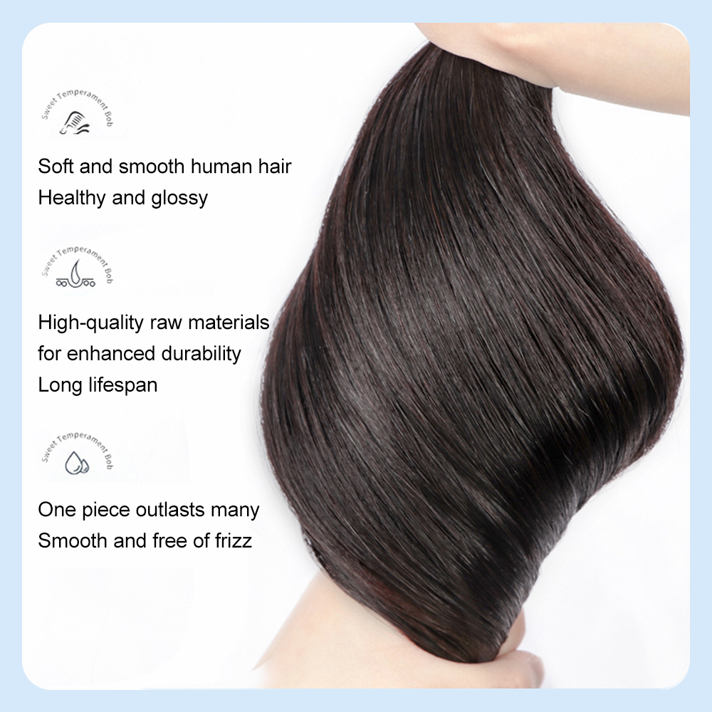 女性のための短いストレートボブナチュラルウィッグ、フリンジ付きのナチュラルブラックウィッグ、本物の髪、diyの使用