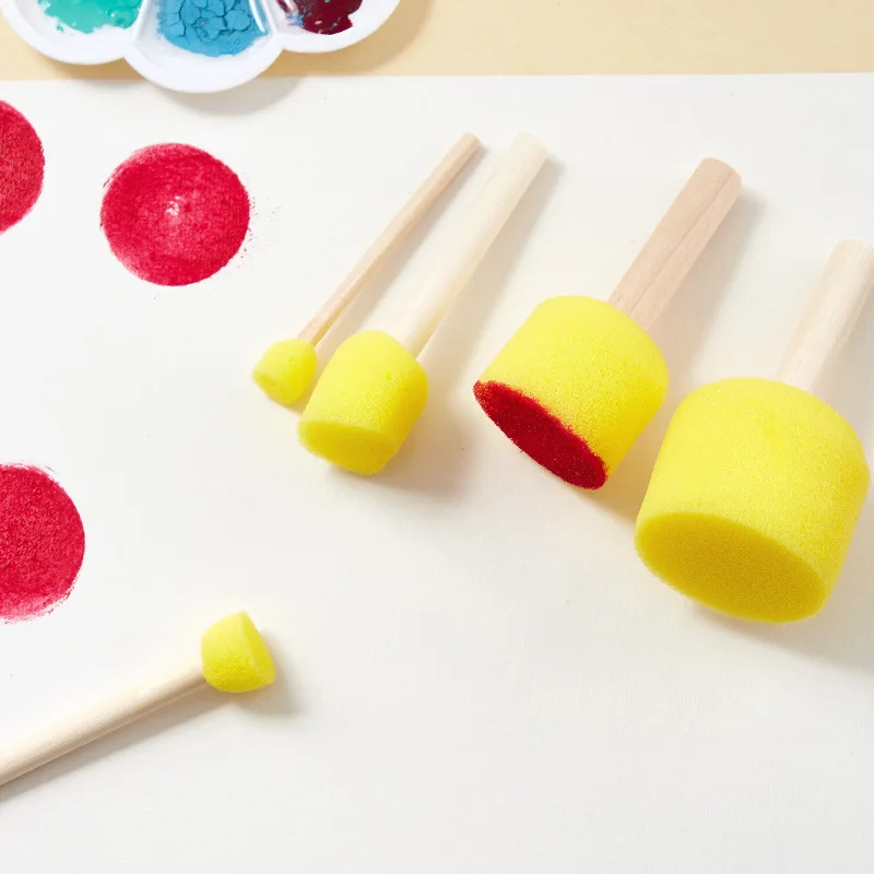 10 Pcs 세트 나무 손잡이 버섯 머리 스폰지 브러시 어린이 DIY 그림 스폰지 인감 세트 페인트 낙서 독특한 아트 브러쉬 만들기