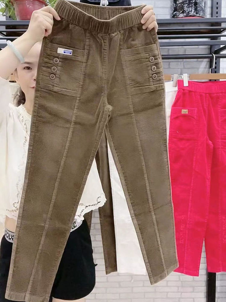 Mulheres casuais veludo harem calças coreano elástico de cintura alta lápis pantalons primavera outono mãe pantalones tornozelo comprimento