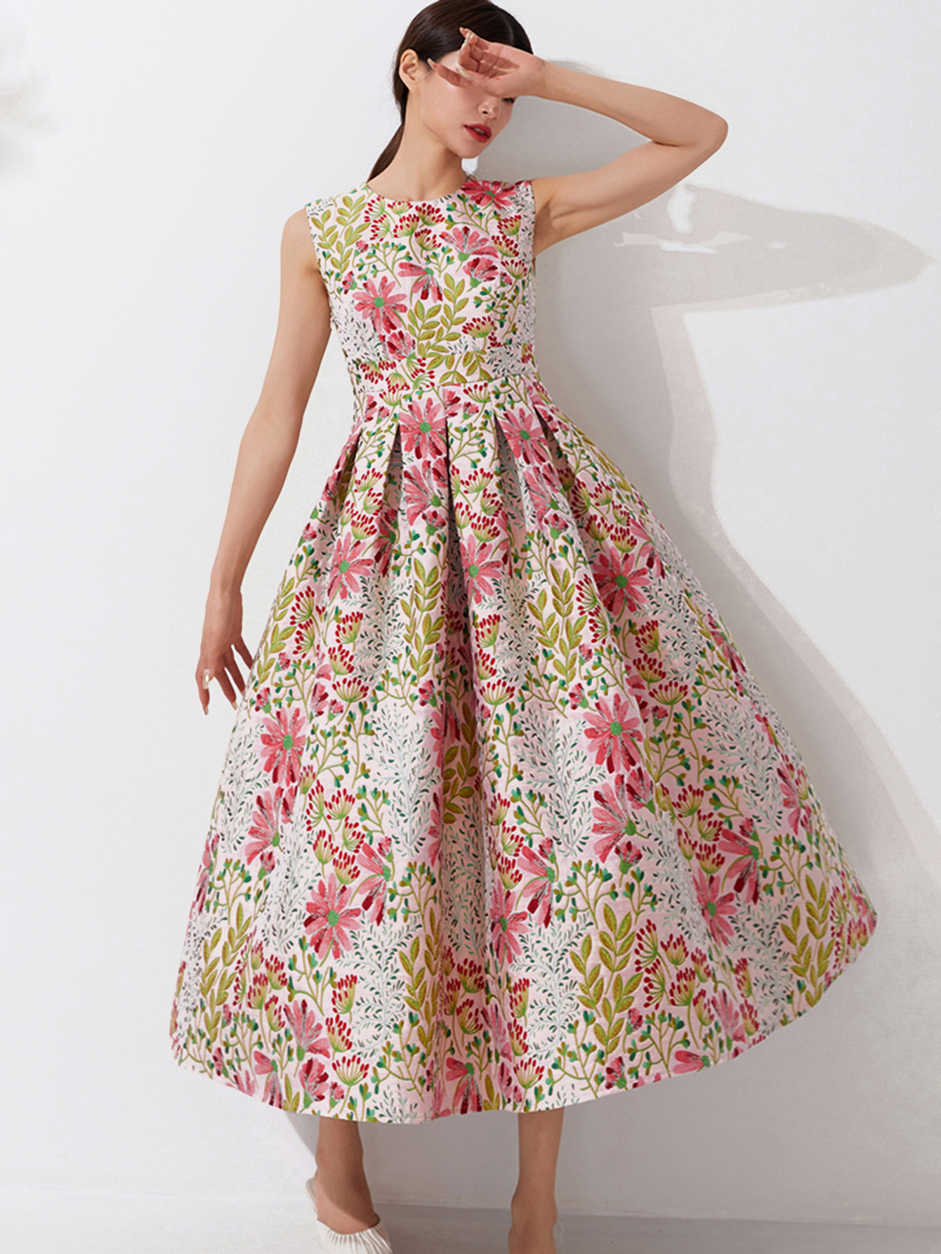 Dames Zomer Vintage Mouwloze Lange Maxi Jurk Causul Elegante Dames Boho Jacquard Bloemen Tank Party Jurken Slanke Vestidos