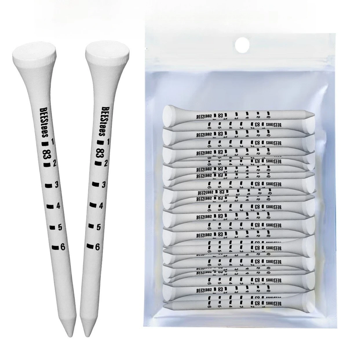 50 Pezzi Tees da Golf in Bambù 83mm Bianco e Nero Profondità Regolabile Spin Laterale Riduzione Grado di Attrito Tees in Scala