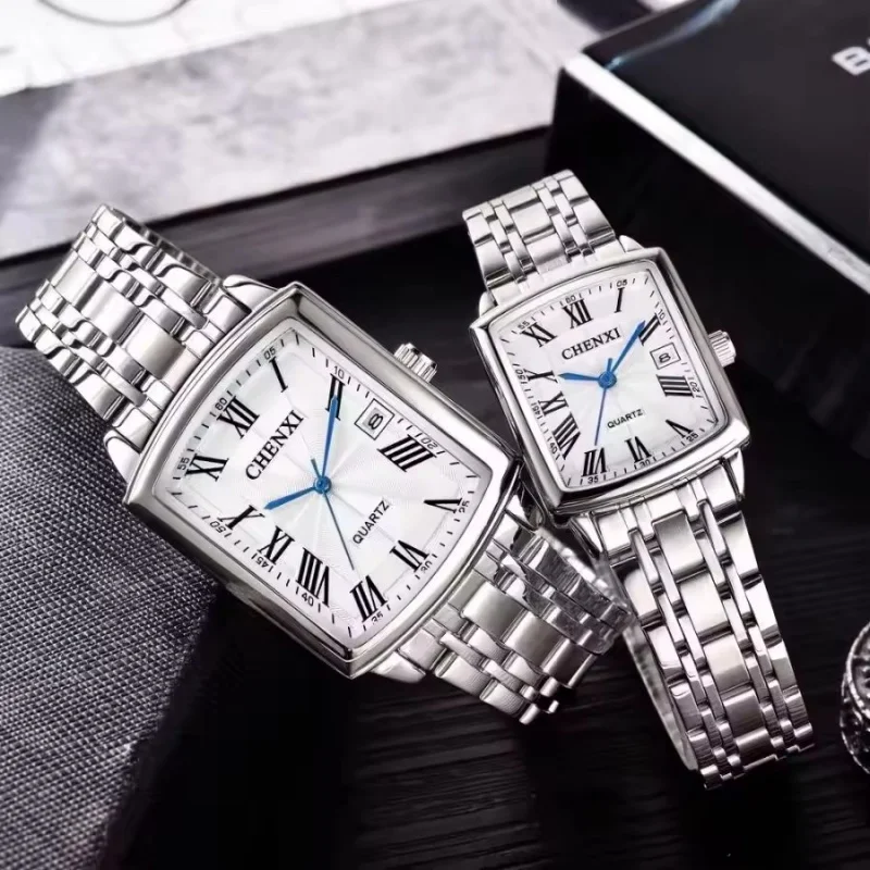 CHENXI 079A mode rencontres Couple montre à Quartz Simple Simulation affichage bracelet en acier inoxydable carré montres pour hommes et femmes