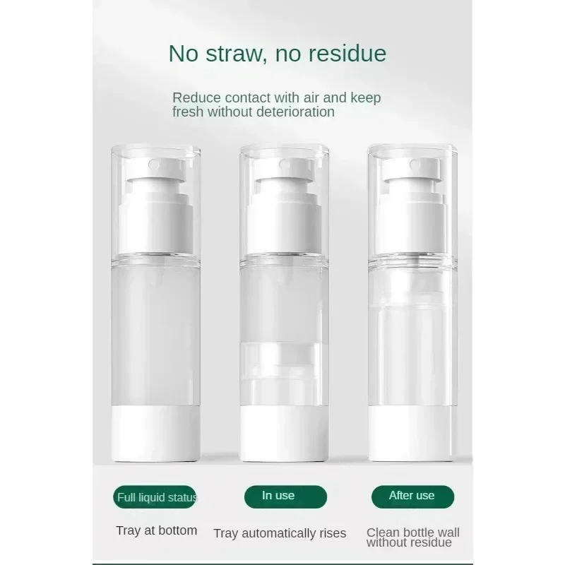 Botella con bomba de crema sin aire transparente para viaje, dispensador de vacío reutilizable recargable, contenedor sin aire, botella de maquillaje, 10/15/30/50/80/100ML