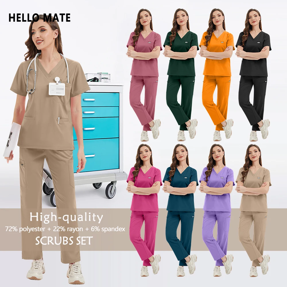Novo esfrega terno estiramento respirável high-end conjunto feminino uniformes cirúrgicos de enfermagem médica hospital enfermeira workwear dentista macacão