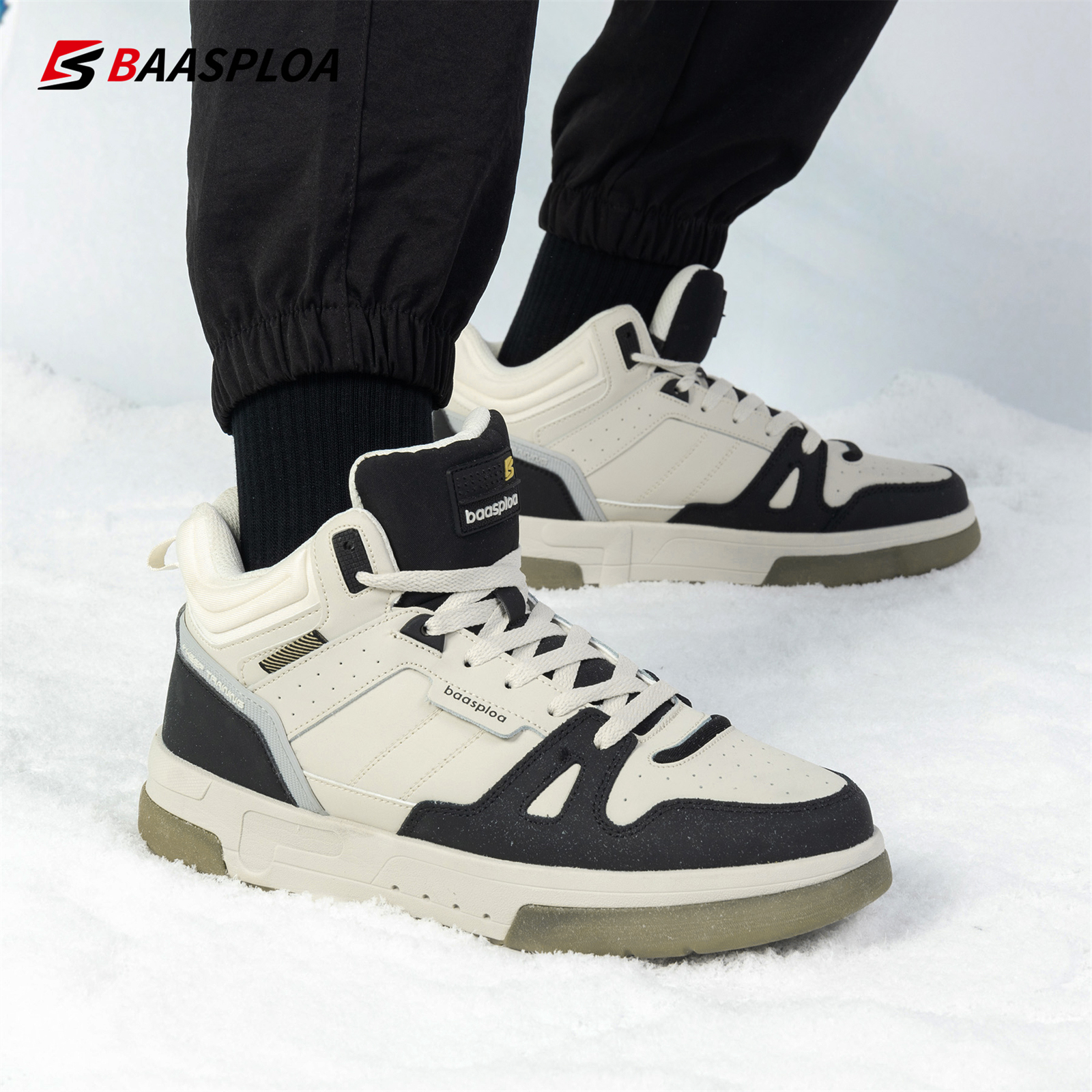 Baasploa Neue Männer Baumwolle Schuhe Winter Casual Wasserdichte Plüsch Warme Skateboard Schuhe Männlichen Im Freien Nicht-rutsch Verschleiß-beständig turnschuhe