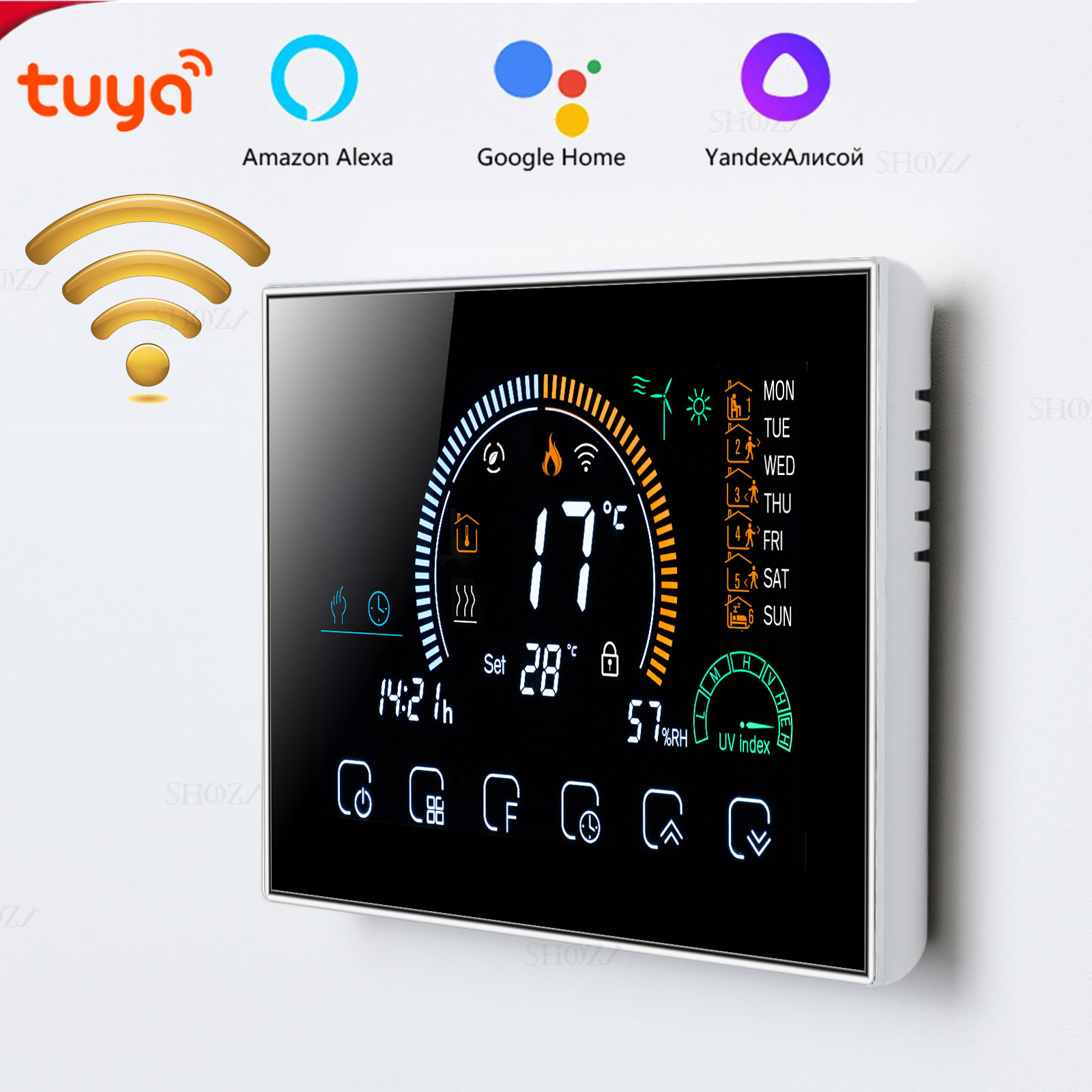 TUYA WIFI Programmable Thermostat for (16A Electric Floor Heating,/Water Heating /Dry Contact  GAS Boiler ) With Alexa. Google