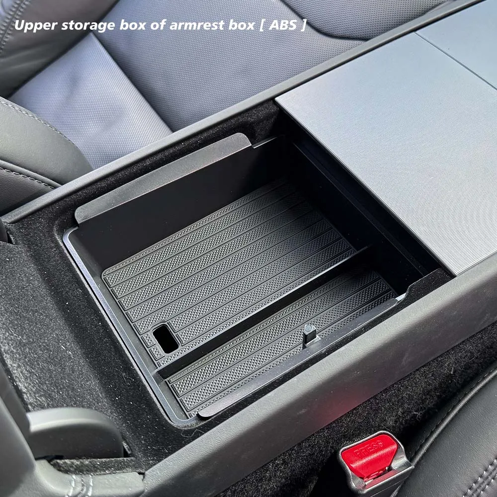 Console & Armrest Storage Box For Tesla New Model Y 2025 Juniper Launch ABS with Silicone Non-slip Mat Upper and Lower Watercup