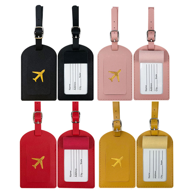 Etiqueta de equipaje, accesorio de viaje para mujeres y hombres, etiqueta de dirección de maleta de avión de Pu, bolsa de embarque de equipaje, etiquetas de soporte de dirección de identificación de nombre