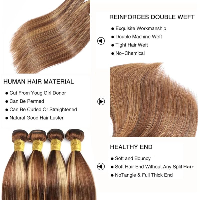 ブラジルのバージンレミーヘアエクステンション,滑らかなストランド,ハイライトカラー,100% 人毛,28インチ,30インチ,P4, 27