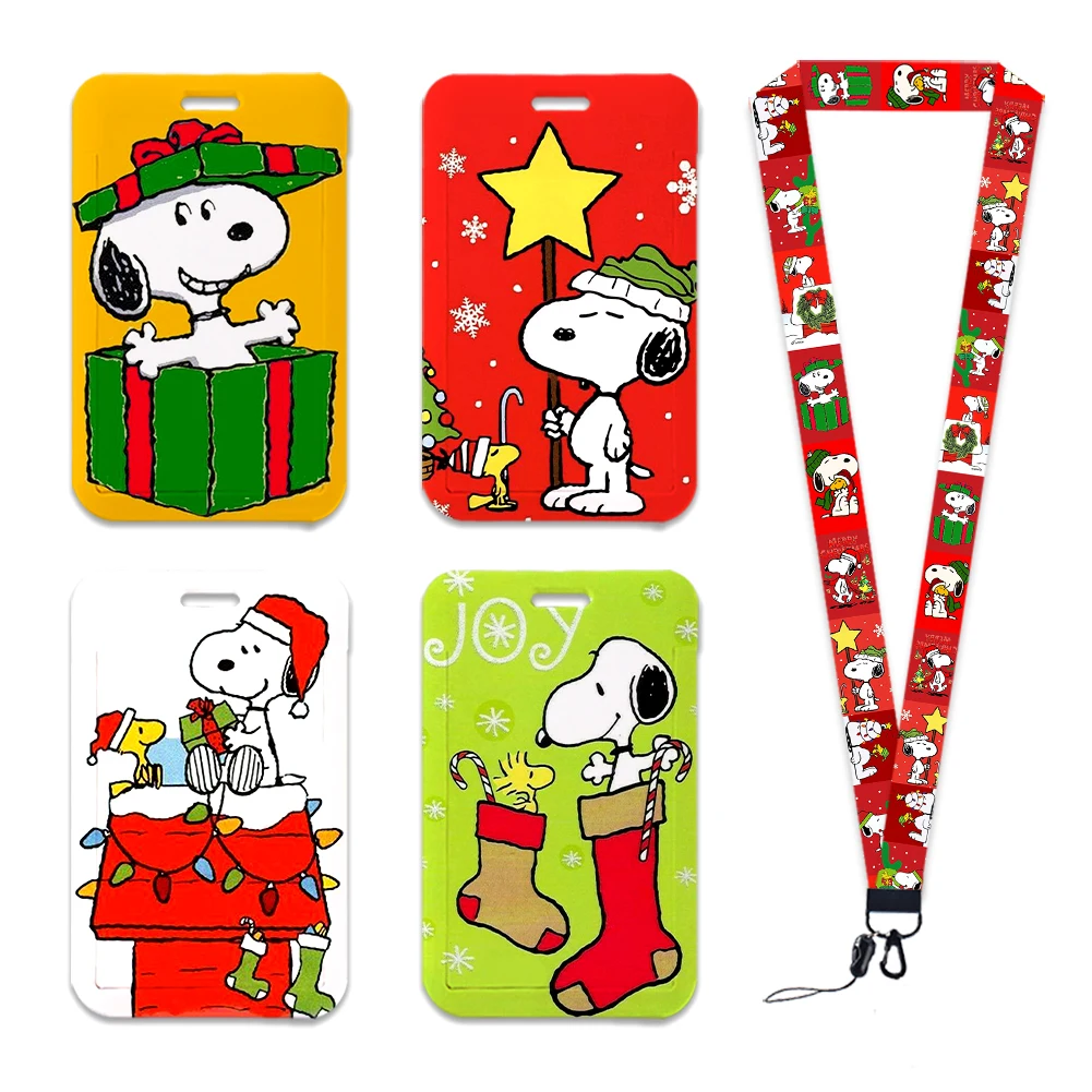 2024 nuevo diseño navideño de Snoopy de dibujos animados lindo soporte para insignia tarjeta de identificación tarjeta de autobús insignia cordón de cuerda colgante para accesorios regalos