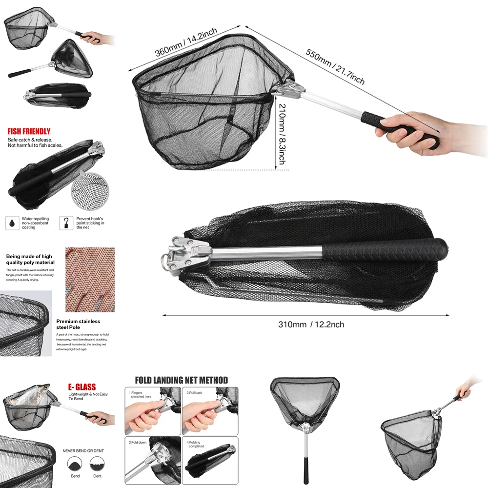 พับตกปลา Landing สุทธิ Telescoping POLE Handle ขยาย 190 ซม.100 ซม.80 ซม.ตกปลาสุทธิสําหรับน้ําเค็มน้ําจืด