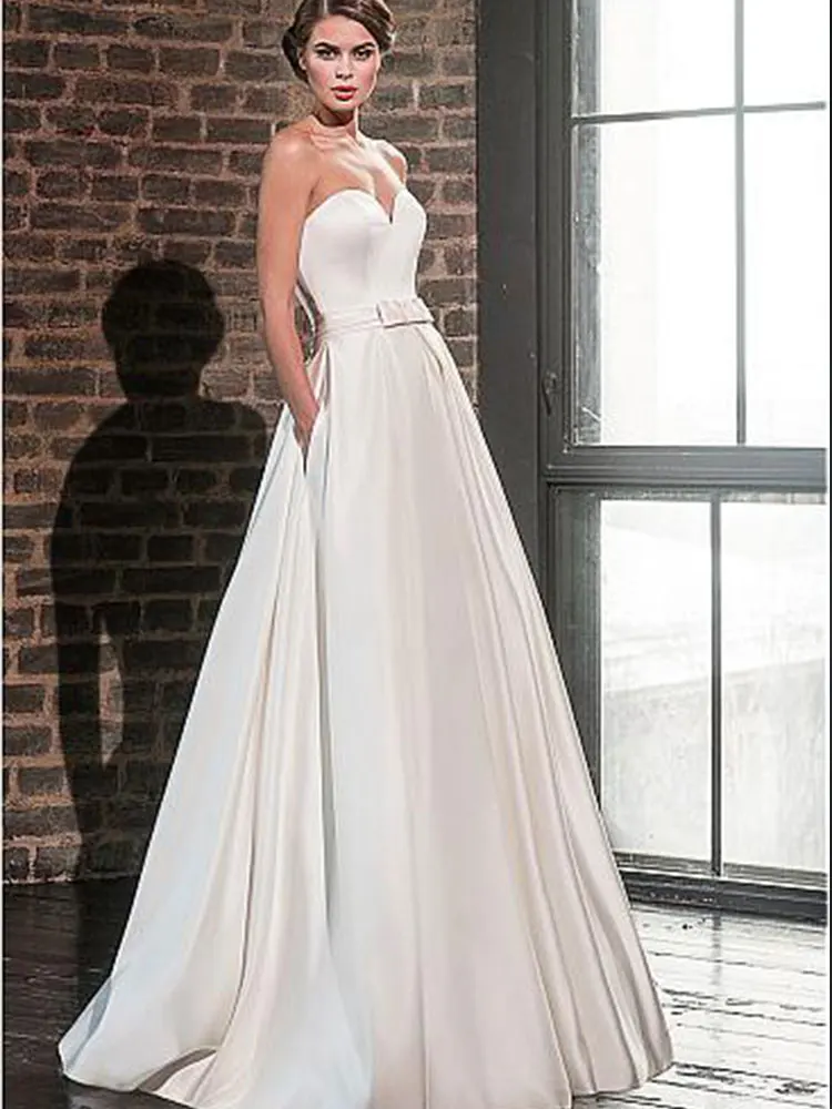 Abiti da sposa in raso con scollo a cuore 2 pezzi con giacca in pizzo con scollo a V A-line manica lunga 2 in 1 Abiti da sposa principessa Robe de Mariee