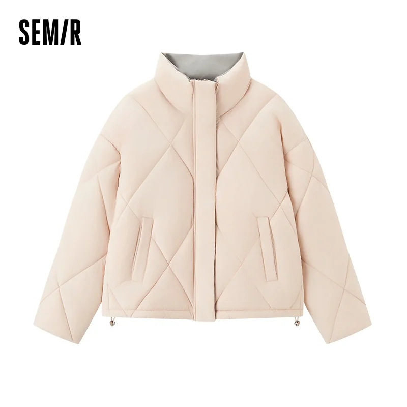 Semir Baumwolle Gefütterte Jacke Frauen Diamant Stepp Stehkragen Lose Fit 2025, Neue Winter Elegante Casual Oberbekleidung