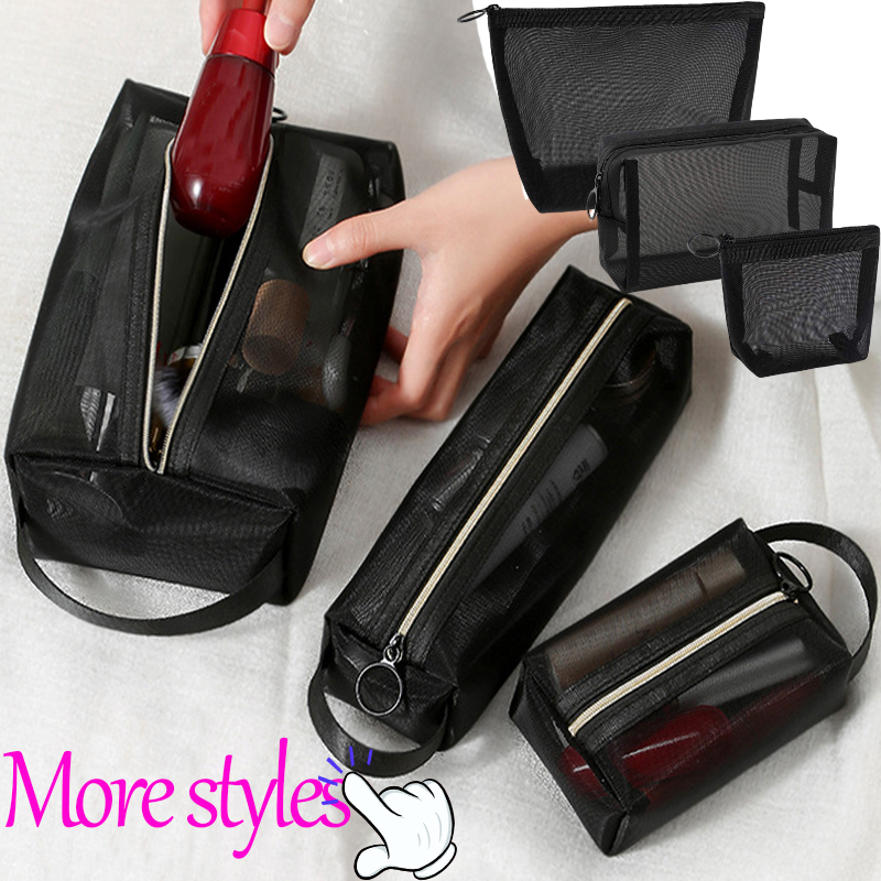 Portable Mesh Transparent Cosmetic Bag Makeup Case Women Travel Zipper Make Up Organizer Wash Toiletry Beauty Storage Bag Pouch